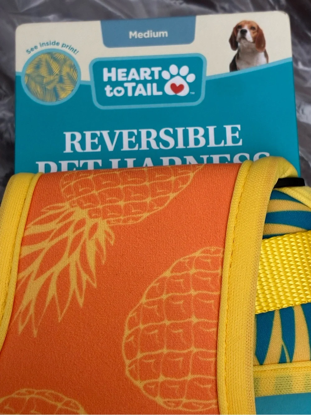 Heart to Tail Reversible Dog Pet Harness Size Medium Pineapples NEW